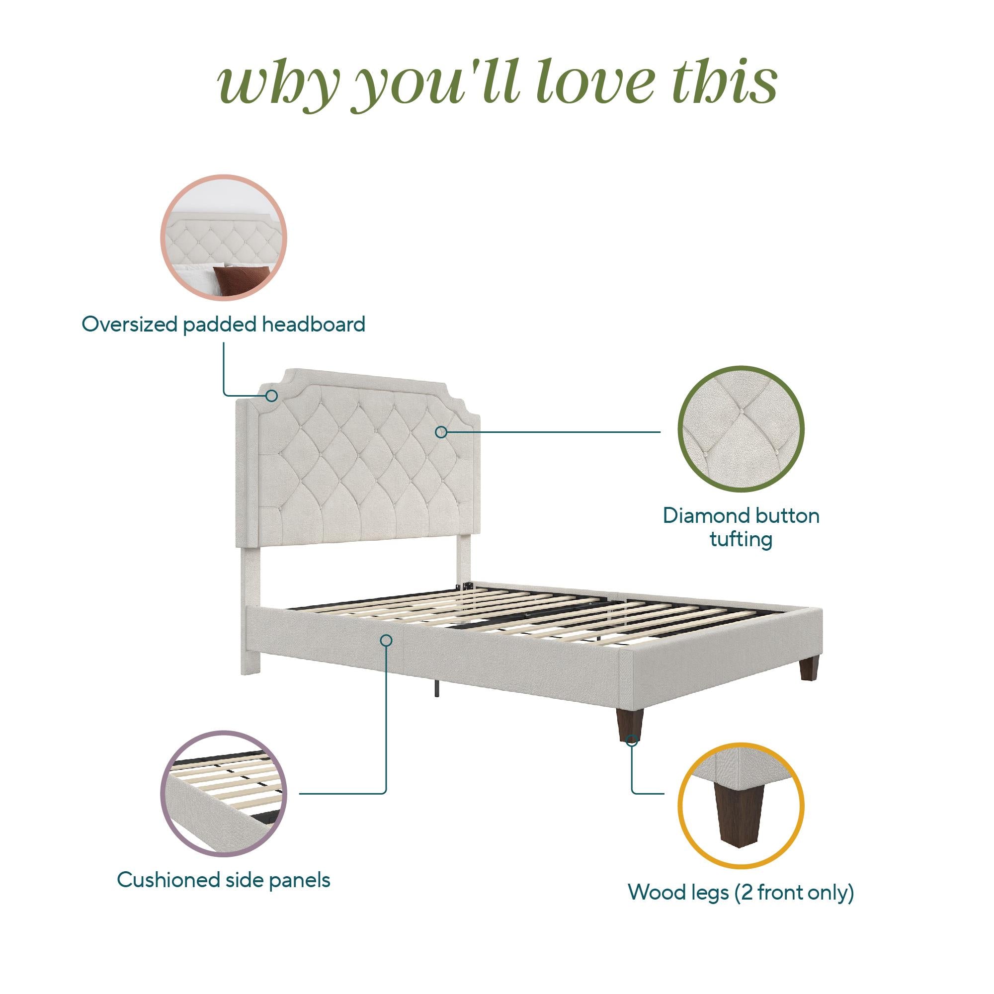 Novogratz Eloise Upholstered  Bed - Ivory - Queen