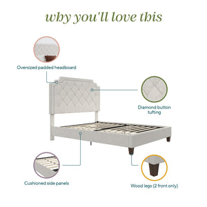 Novogratz Eloise Upholstered  Bed - Ivory - Queen
