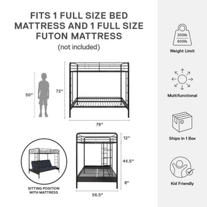 DHP Sammie Futon Bunk Bed - Black - Full-Over-Futon