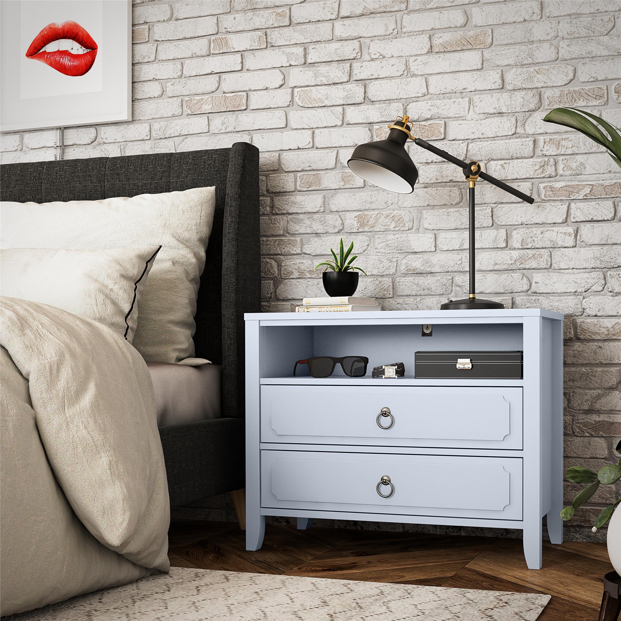 Novogratz Her Majesty 2-Drawer Nightstand, Powder Blue - Powder Blue