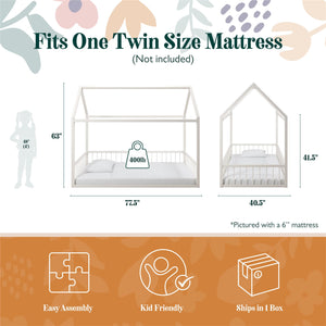 Max & Finn Skyler Metal House Bed with Rail - Off White - Twin
