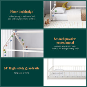 Max & Finn Skyler Metal House Bed with Rail - Off White - Twin