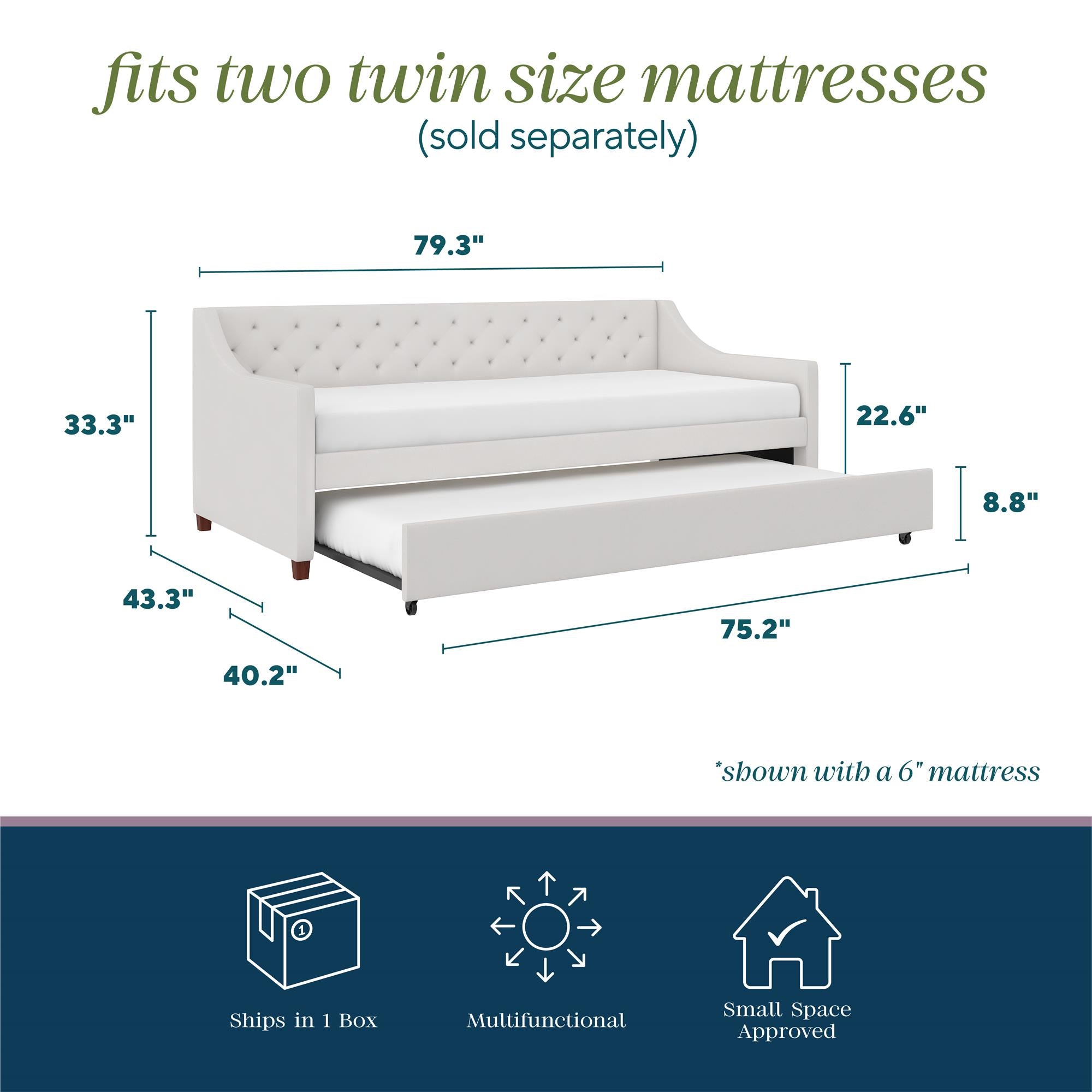 Novogratz Her Majesty Daybed and Trundle - Ivory - Twin