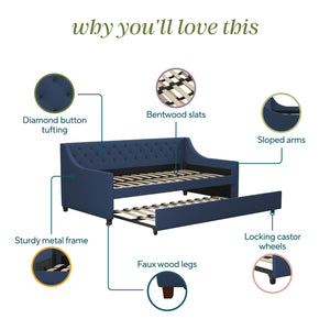 Novogratz Her Majesty Daybed and Trundle - Blue Linen - Twin
