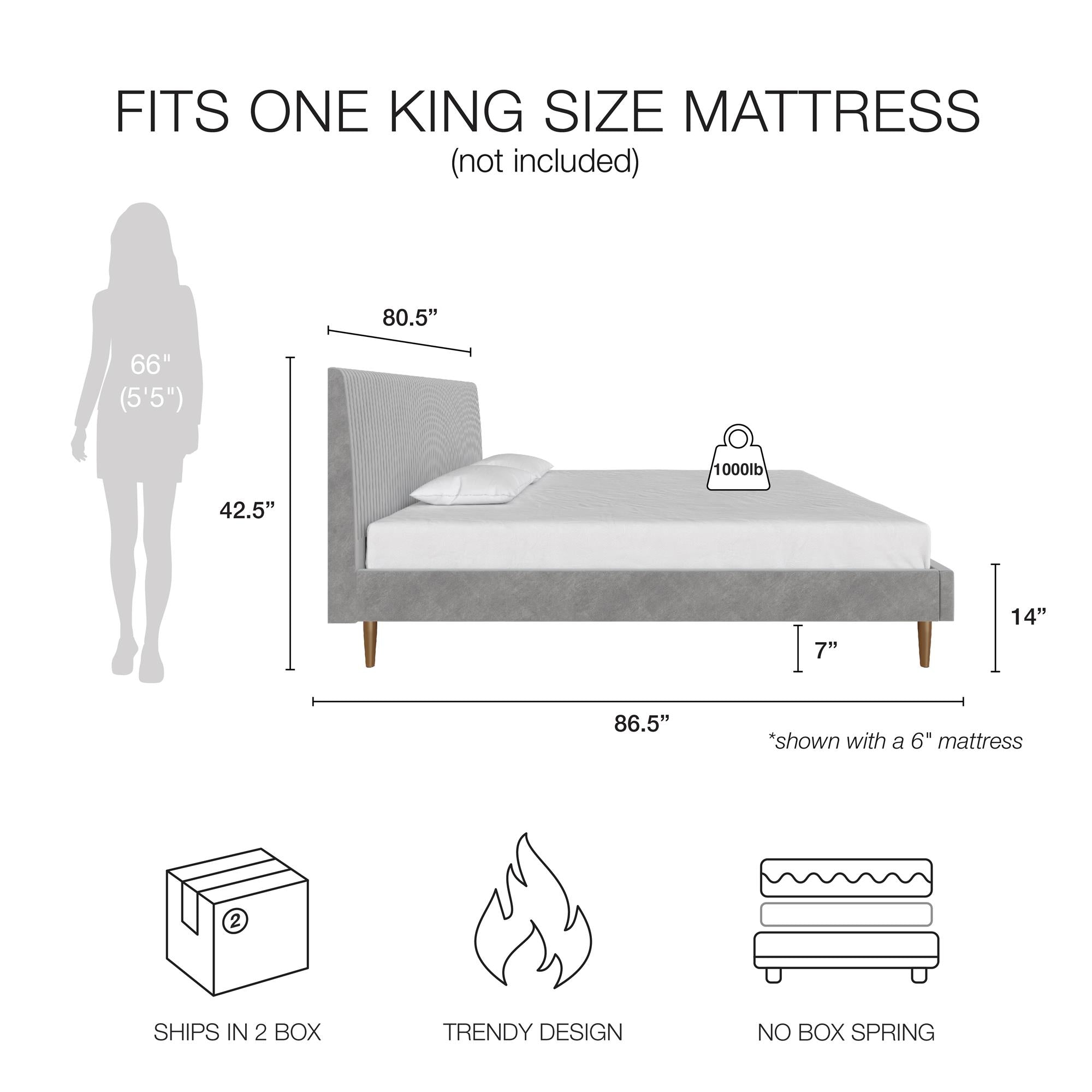 Mr. Kate Daphne Upholstered Bed - Light Gray - King