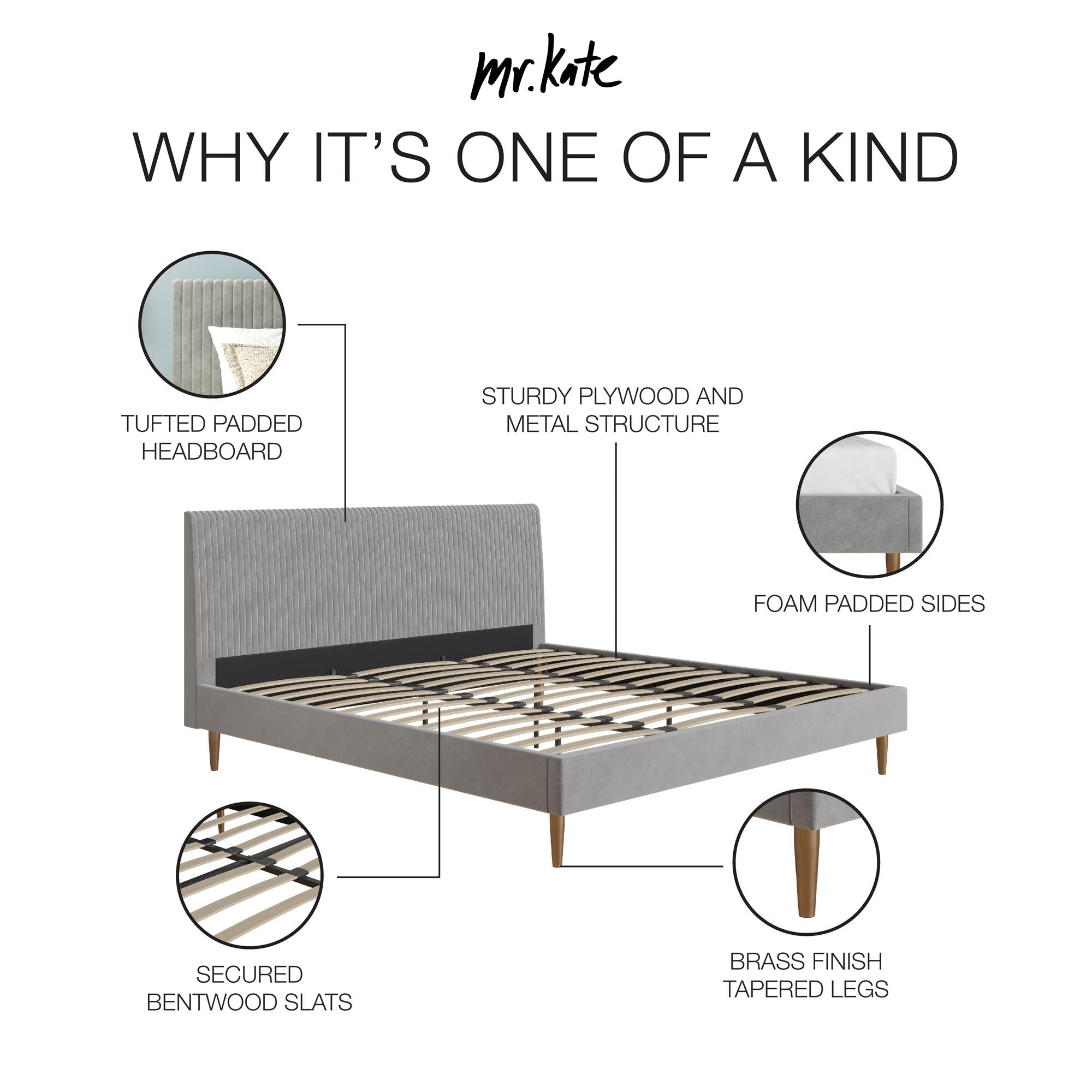 Mr. Kate Daphne Upholstered Bed - Light Gray - King