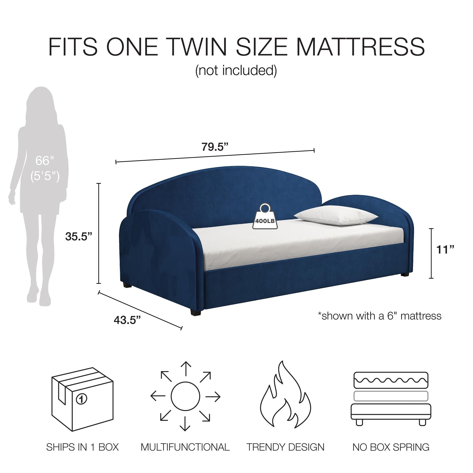 Mr. Kate Moon Upholstered Daybed - Blue - Twin