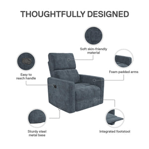 DHP Lukas Swivel Pushback Recliner - Blue - 1-Seater