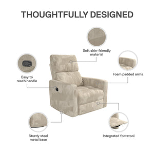 DHP Lukas Swivel Pushback Recliner - Cream - 1-Seater