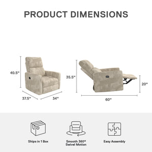 DHP Lukas Swivel Pushback Recliner - Cream - 1-Seater