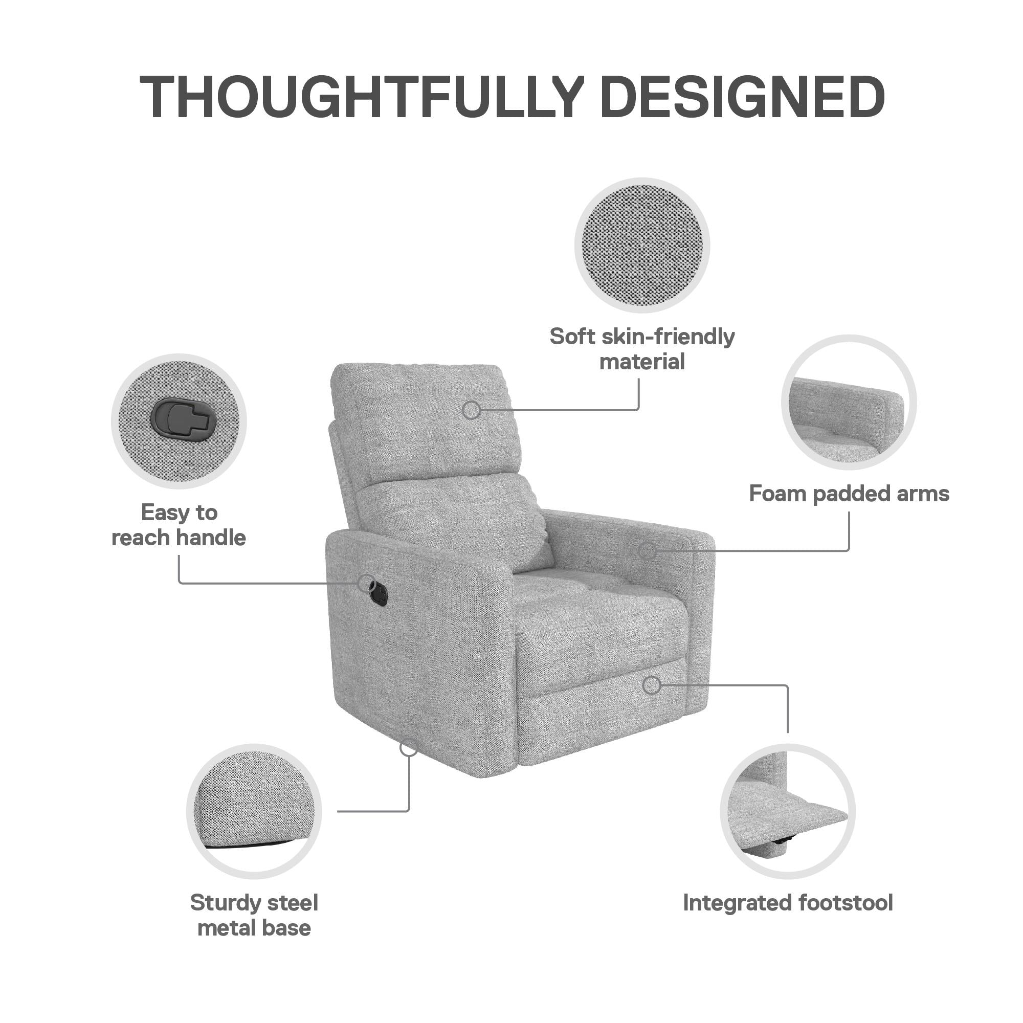DHP Lukas Swivel Pushback Recliner - Light Gray - 1-Seater