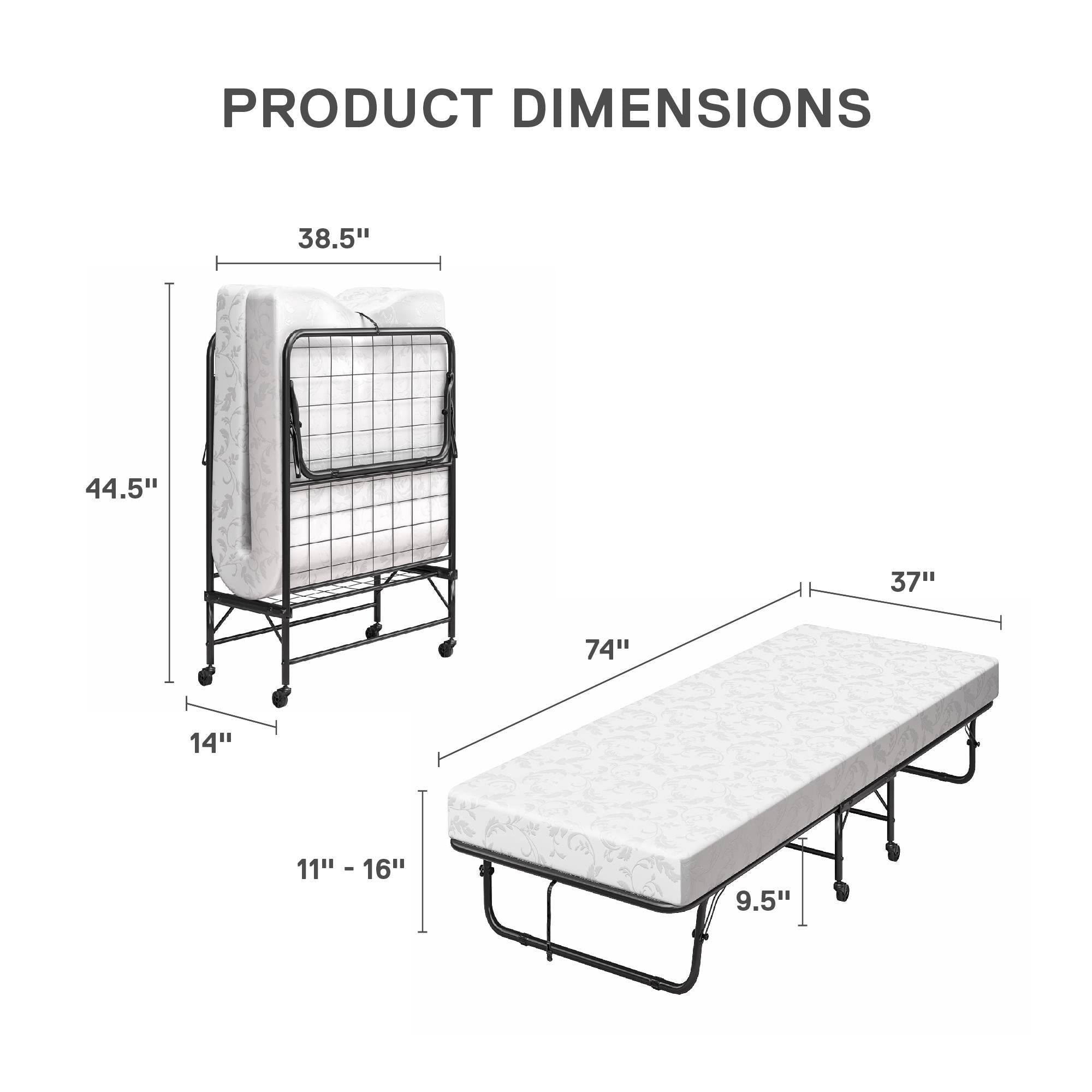 DHP Folding Cot Guest Bed with 5" Mattress - Black - Twin