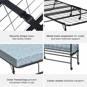 DHP Folding Cot Guest Bed with 4" Mattress - Black - Twin