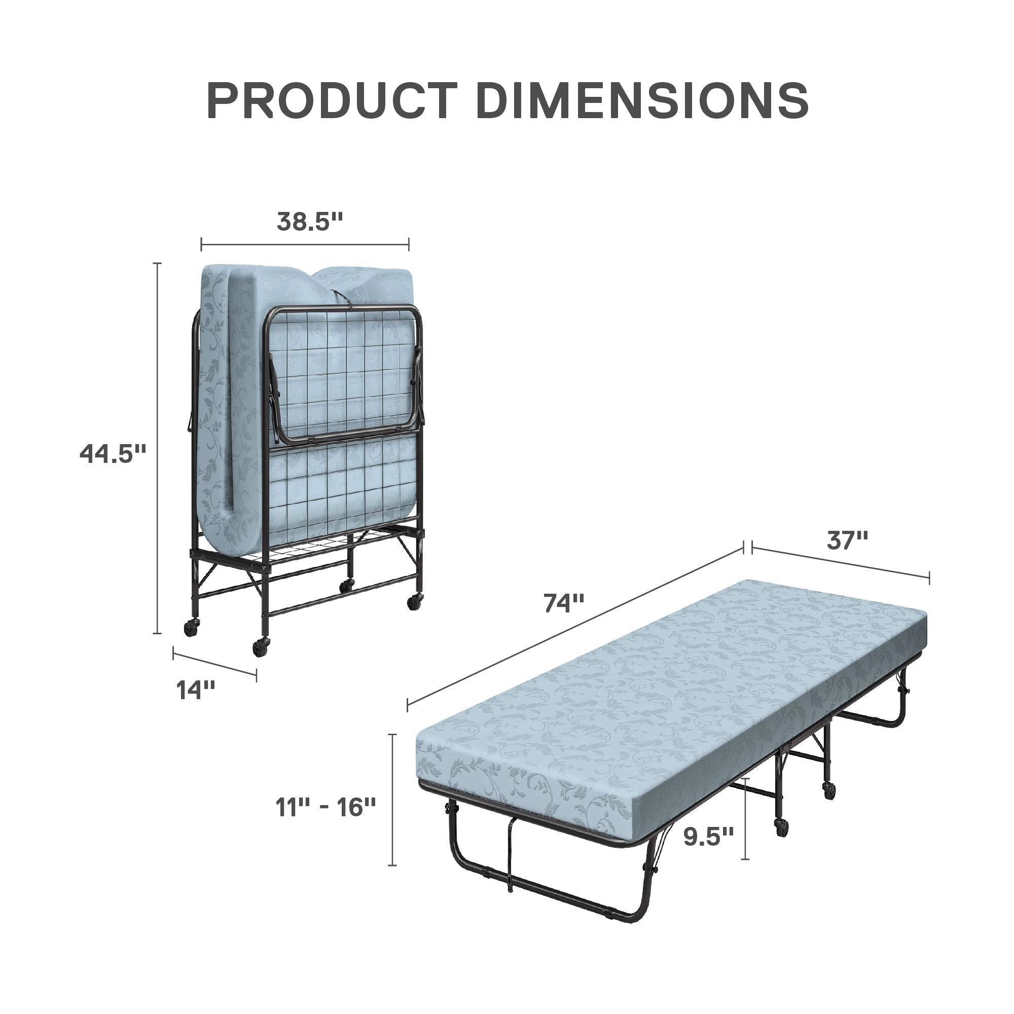 DHP Folding Cot Guest Bed with 4" Mattress - Black - Twin