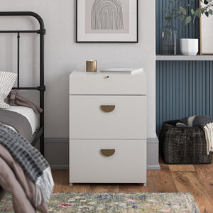 Ameriwood Home 3-in-1 Vanity Set, Makeup Storage Desk & Stool, Mirror w/ LED lights & USB Charging Station - White