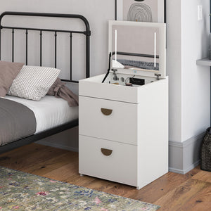 Ameriwood Home 3-in-1 Vanity Set, Makeup Storage Desk & Stool, Mirror w/ LED lights & USB Charging Station - White