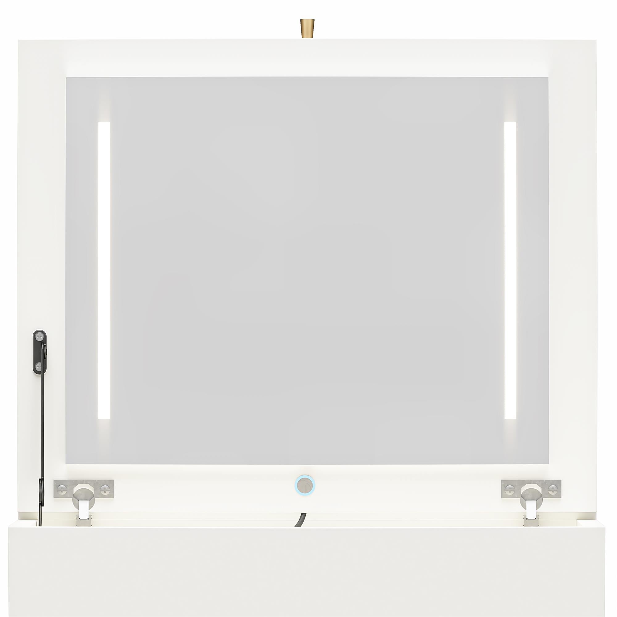 Ameriwood Home 3-in-1 Vanity Set, Makeup Storage Desk & Stool, Mirror w/ LED lights & USB Charging Station - White