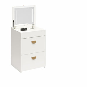 Ameriwood Home 3-in-1 Vanity Set, Makeup Storage Desk & Stool, Mirror w/ LED lights & USB Charging Station - White