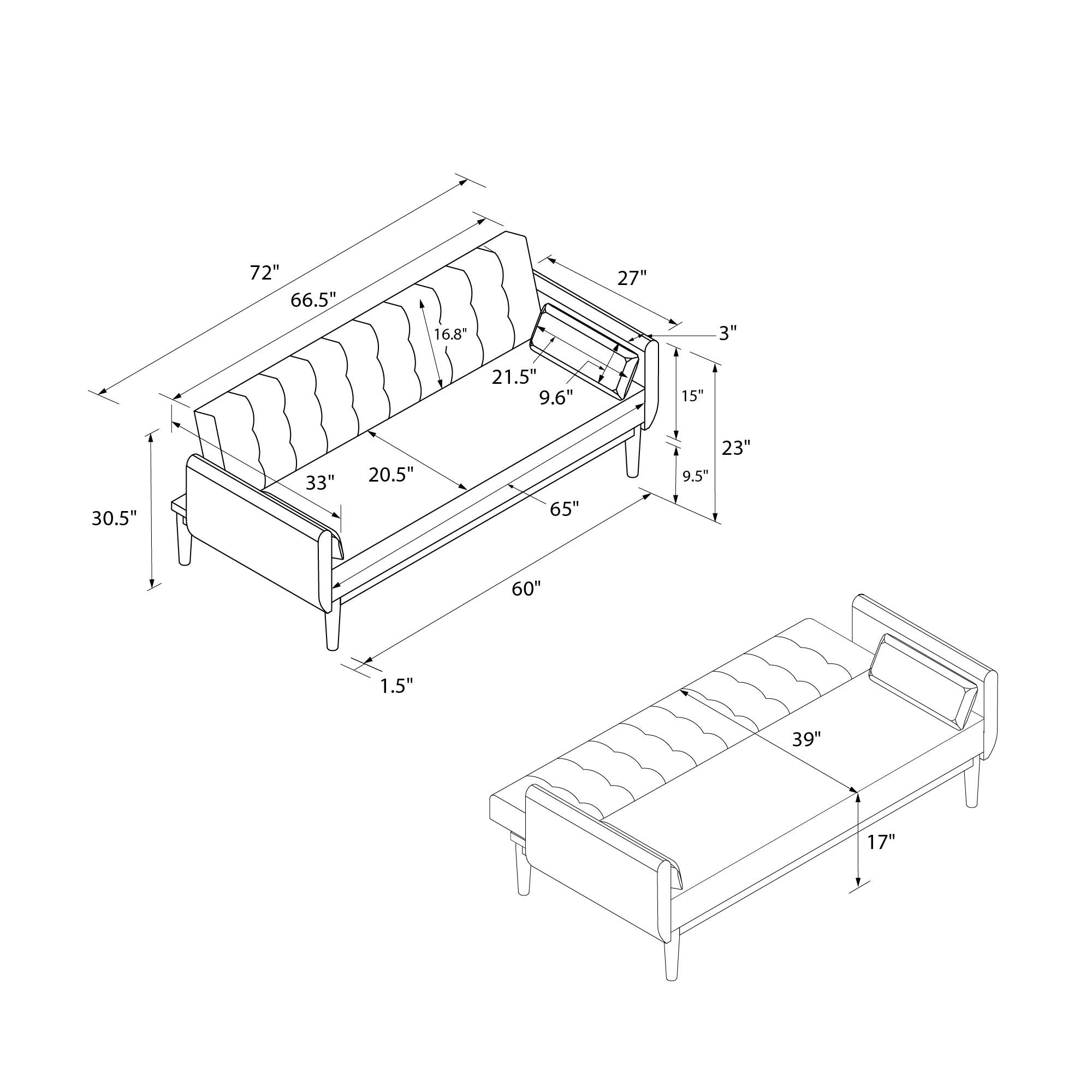 RealRooms Barrie Futon Sofa Bed - Ivory Teddy - 3-Seater