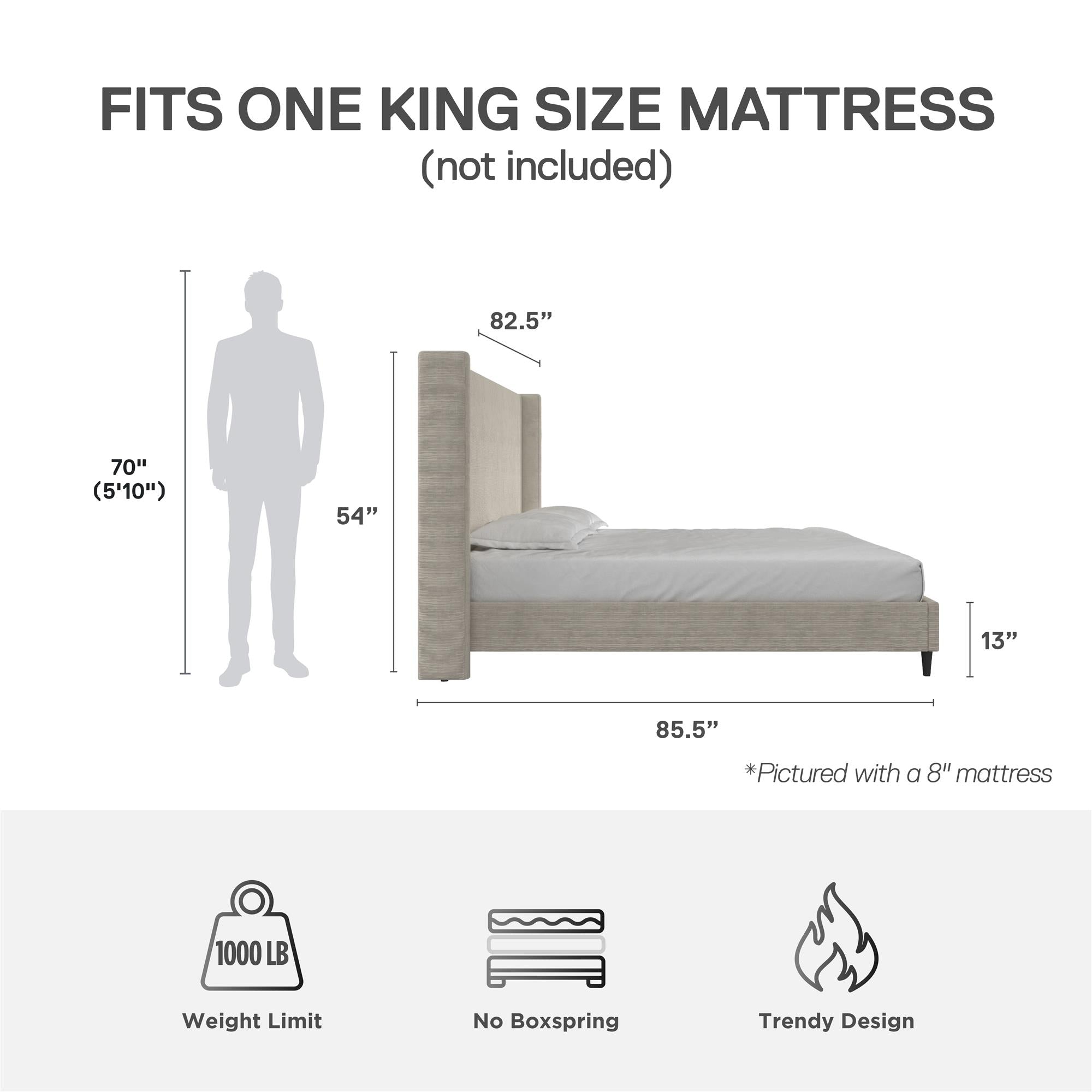 DHP Eveline Upholstered Wingback Bed - Soft Woven Light Gray - King