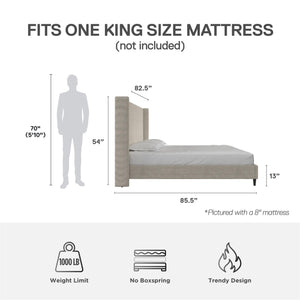 DHP Eveline Upholstered Wingback Bed - Soft Woven Light Gray - King