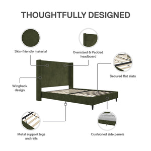 DHP Eveline Upholstered Wingback Bed - Soft Woven Green - Queen