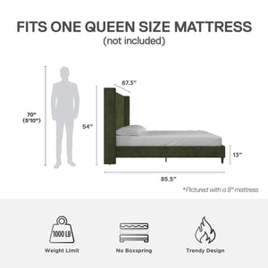 DHP Eveline Upholstered Wingback Bed - Soft Woven Green - Queen