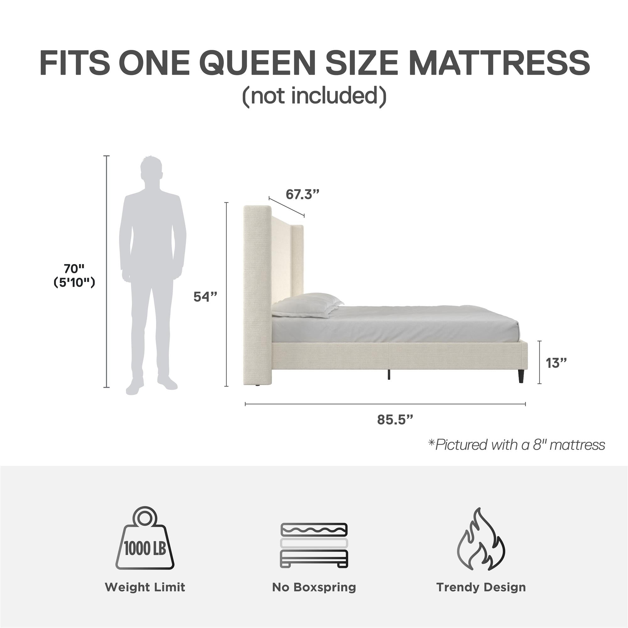 DHP Eveline Upholstered Wingback Bed - Ivory Boucle - Queen