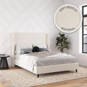 DHP Eveline Upholstered Wingback Bed - Ivory Boucle - Queen