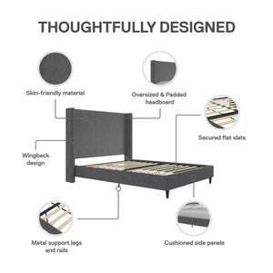 DHP Eveline Upholstered Wingback Bed - Soft Woven Dark Gray - Queen