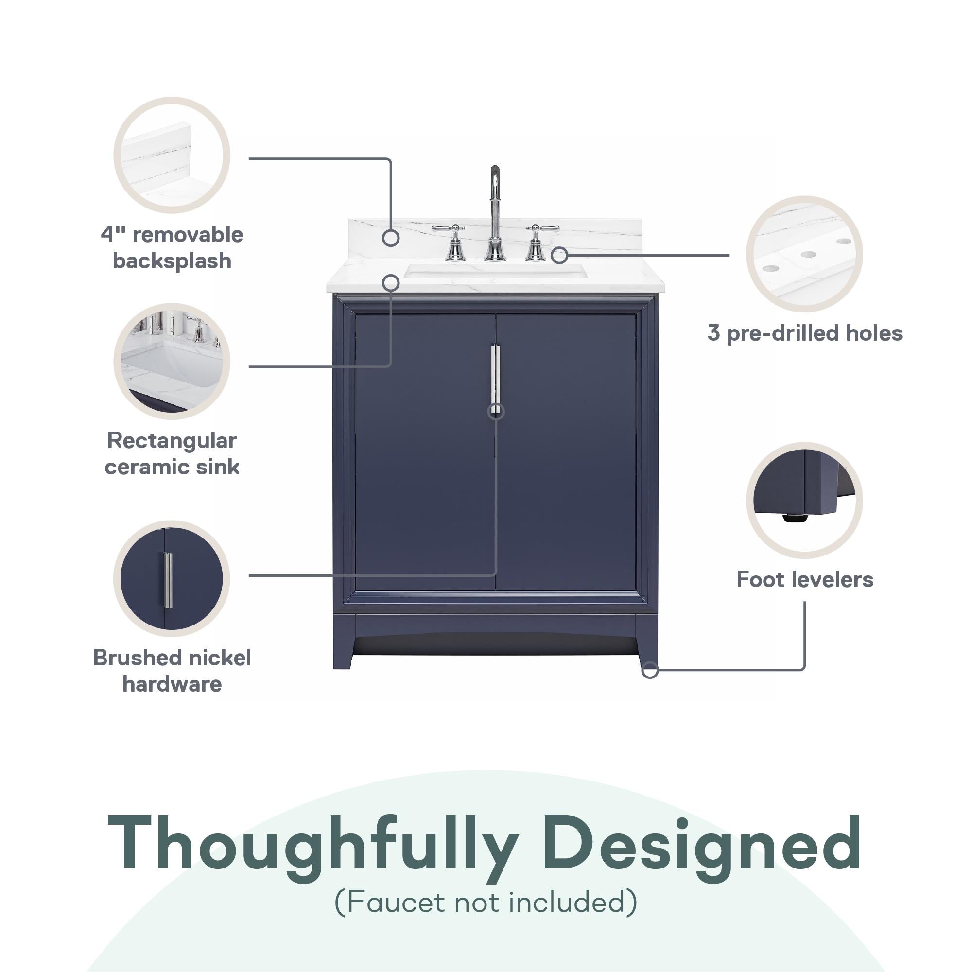 RealRooms Hannson 30" Bathroom Vanity with Sink - French Blue - 30"