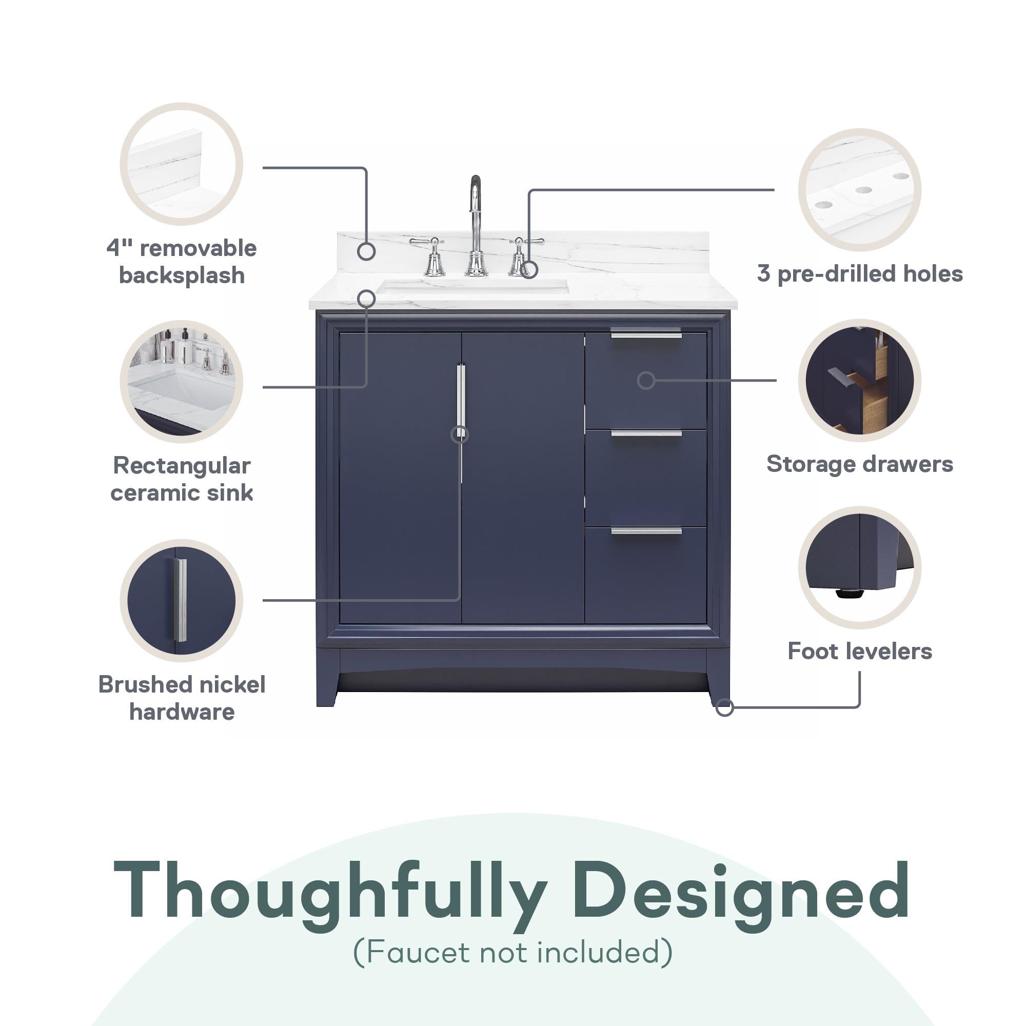 RealRooms Hannson 36" Bathroom Vanity with Sink - French Blue - 36"