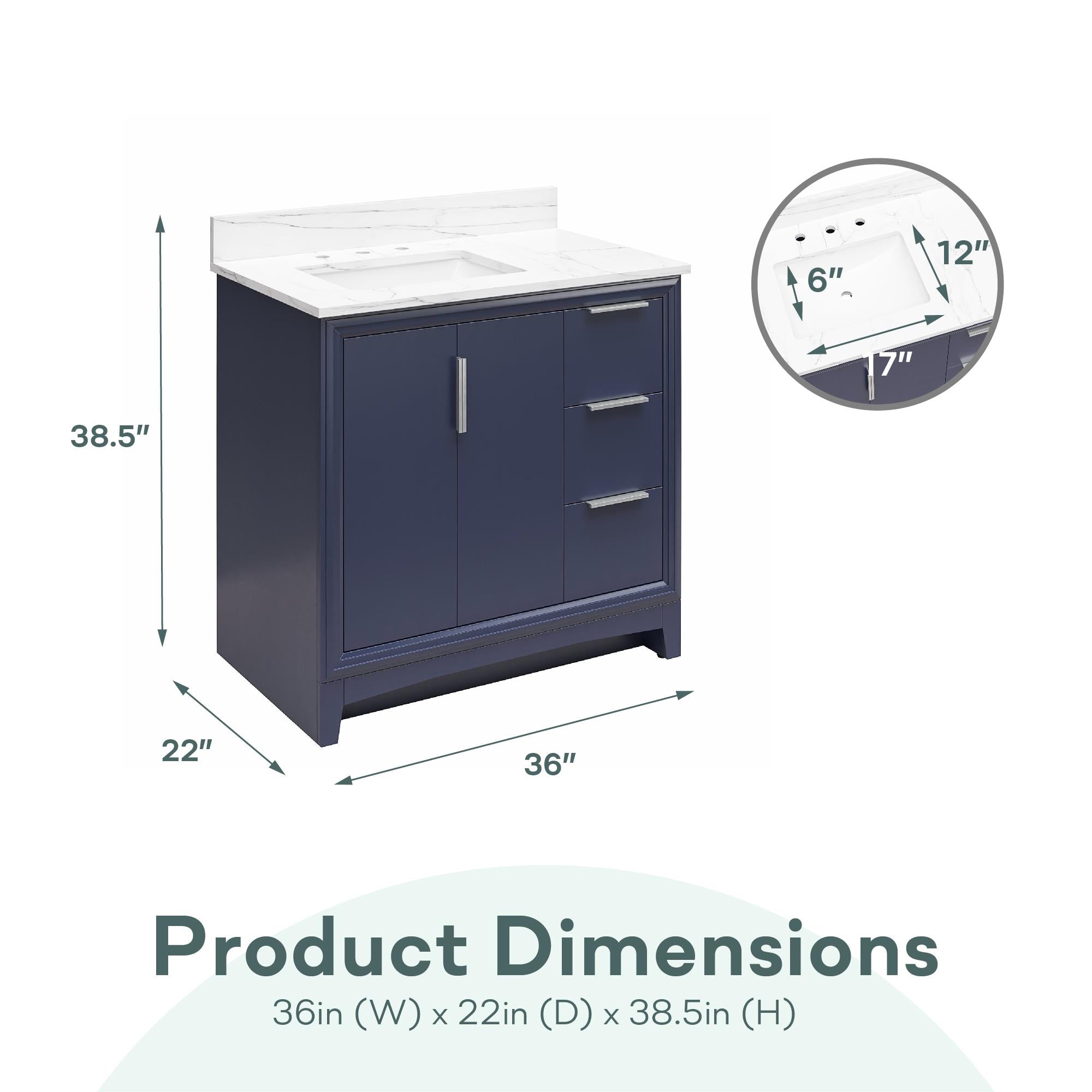 RealRooms Hannson 36" Bathroom Vanity with Sink - French Blue - 36"