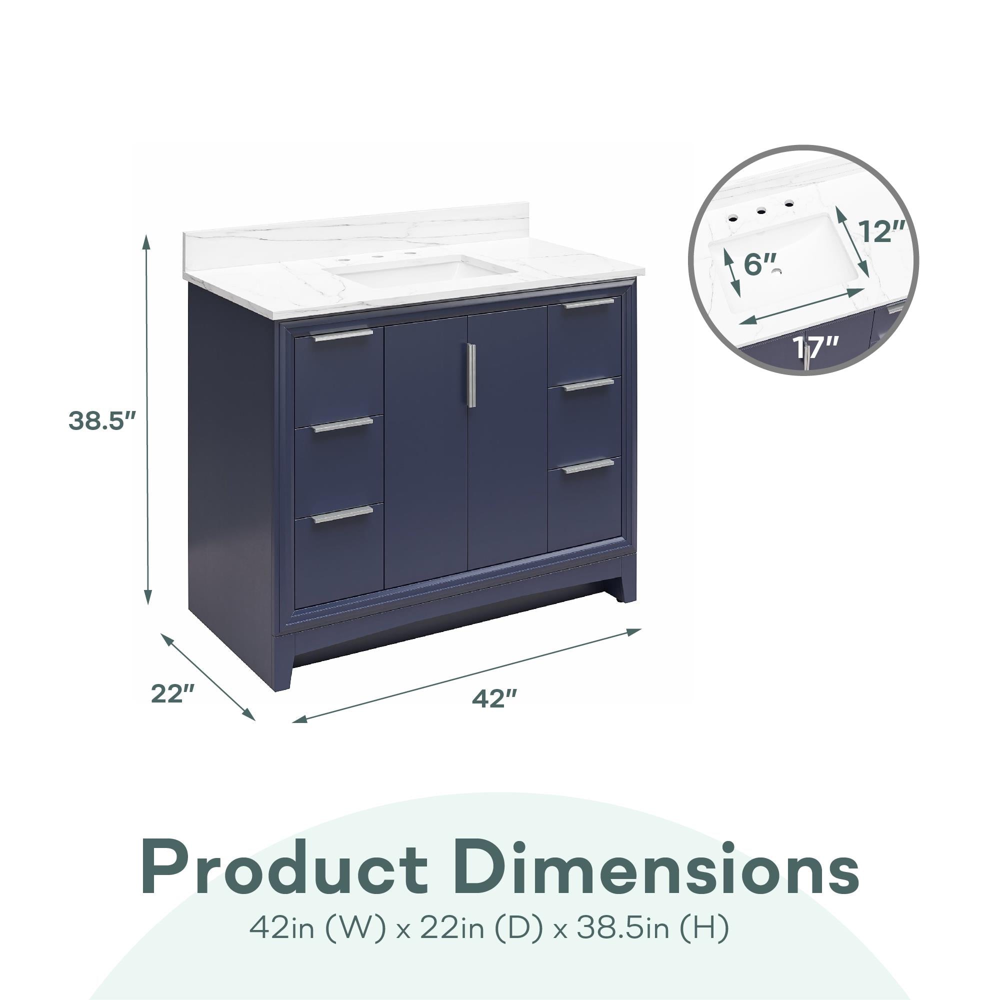 RealRooms Hannson 42" Bathroom Vanity with Sink - French Blue - 42"