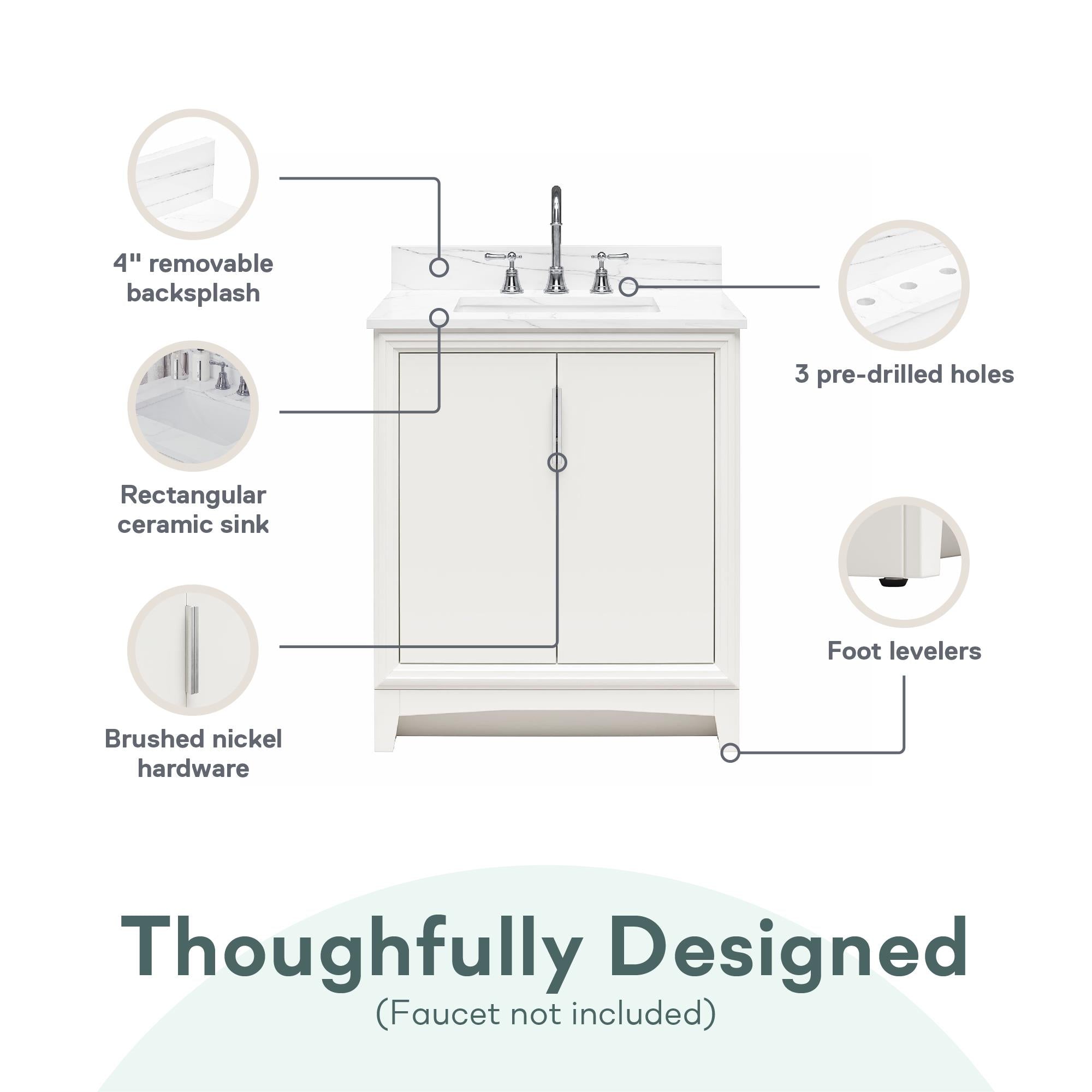 RealRooms Hannson 30" Bathroom Vanity with Sink - White - 30"