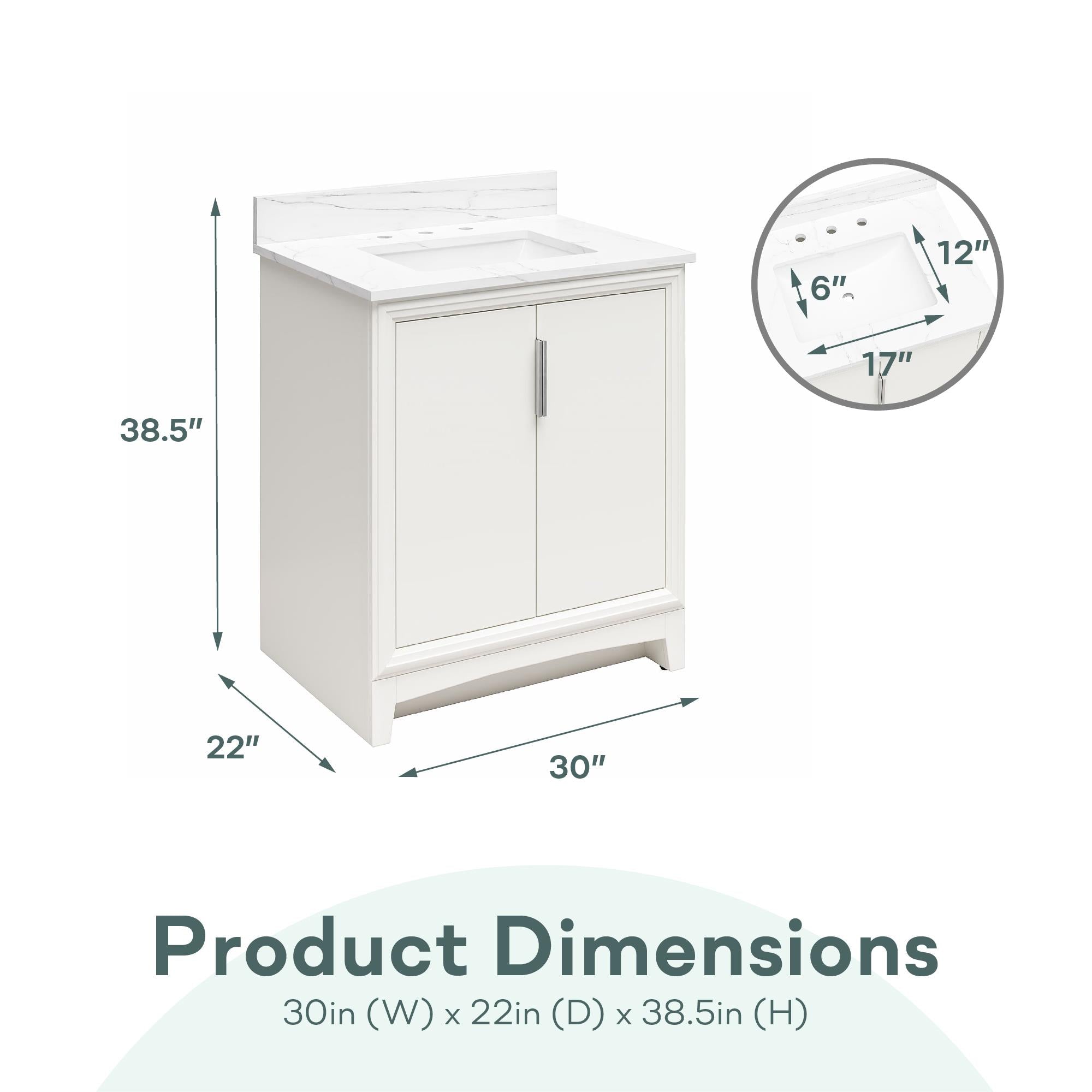 RealRooms Hannson 30" Bathroom Vanity with Sink - White - 30"