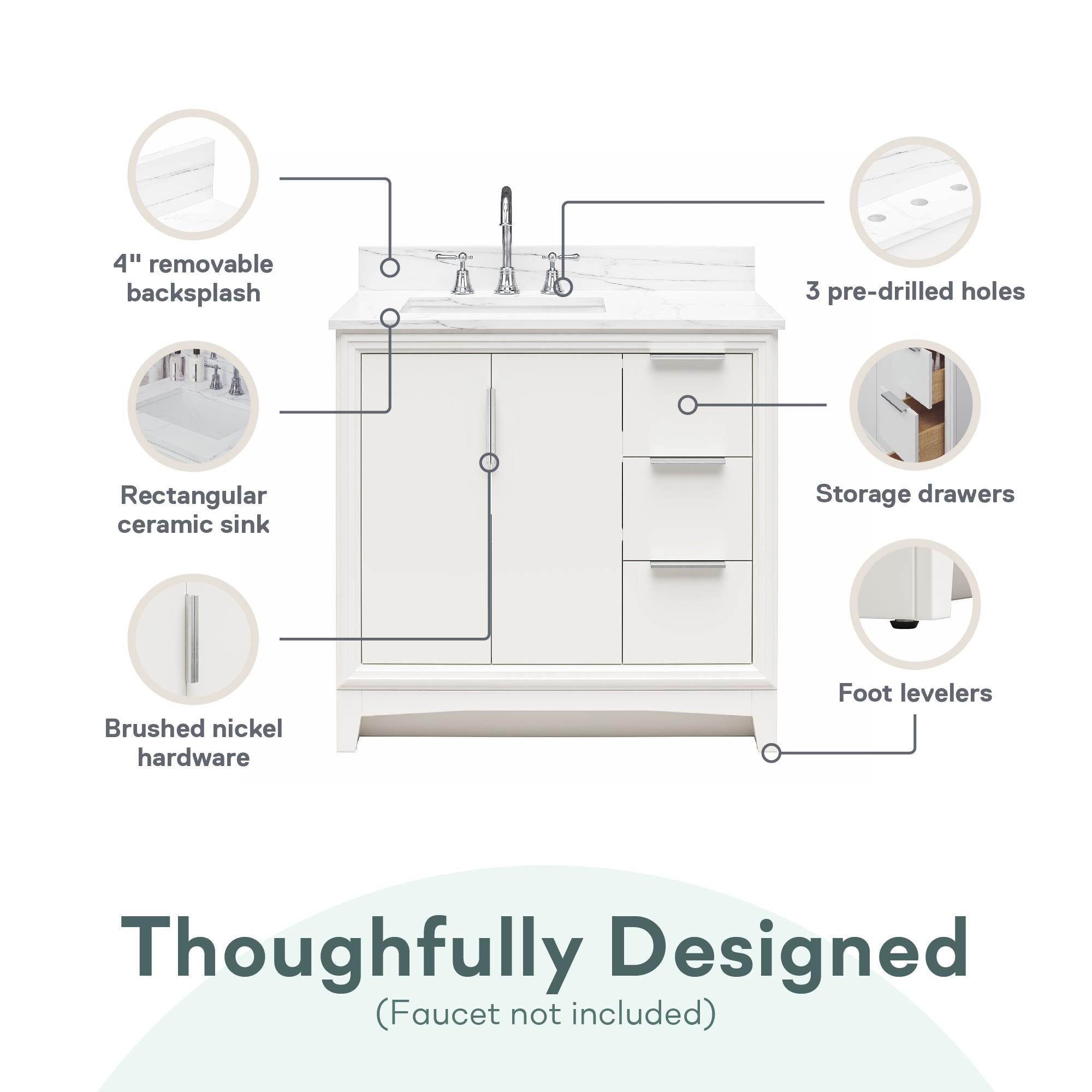 RealRooms Hannson 36" Bathroom Vanity with Sink - White - 36"