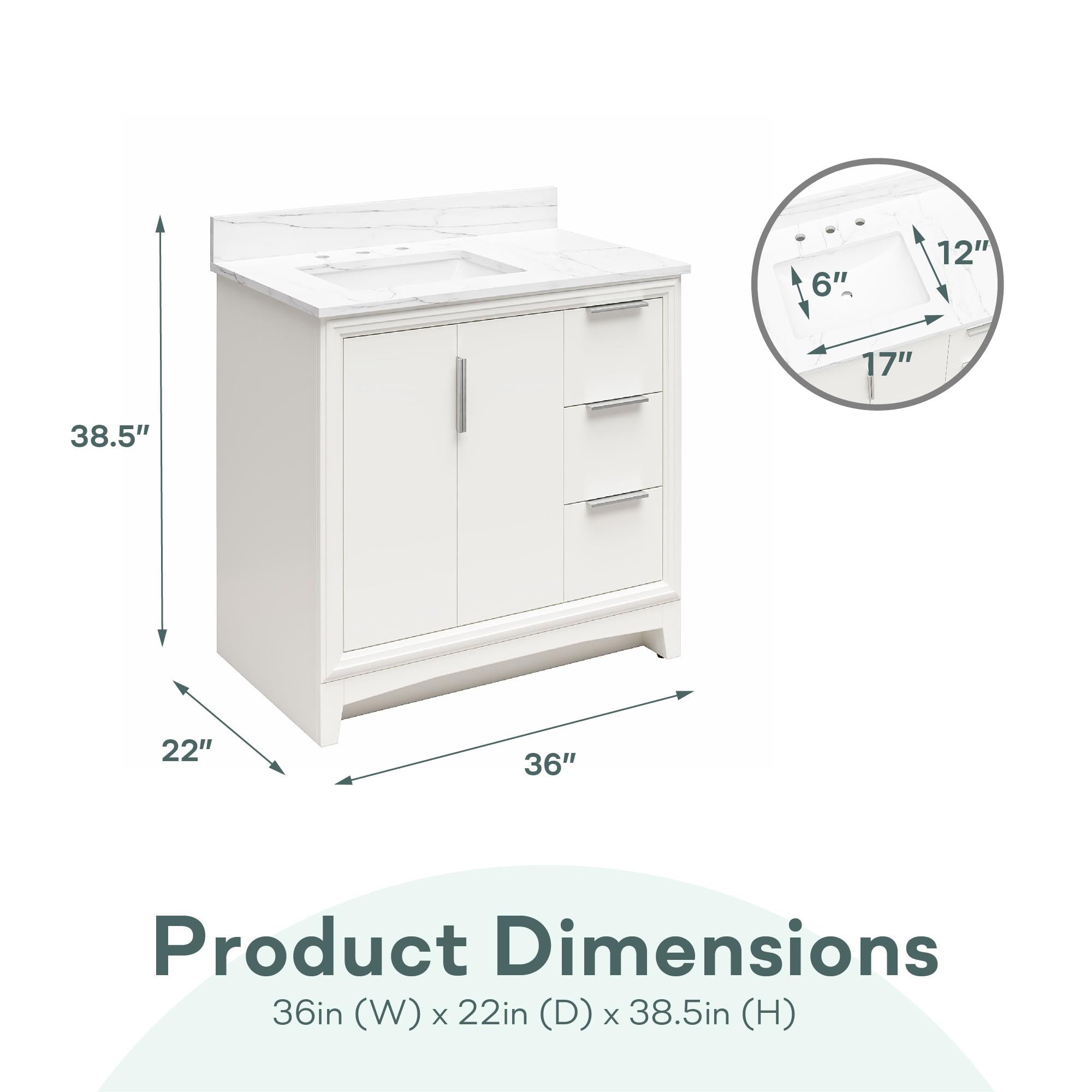 RealRooms Hannson 36" Bathroom Vanity with Sink - White - 36"