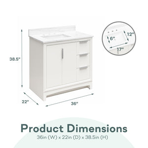 RealRooms Hannson 36" Bathroom Vanity with Sink - White - 36"