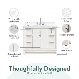 RealRooms Hannson 42" Bathroom Vanity with Sink - White - 42"