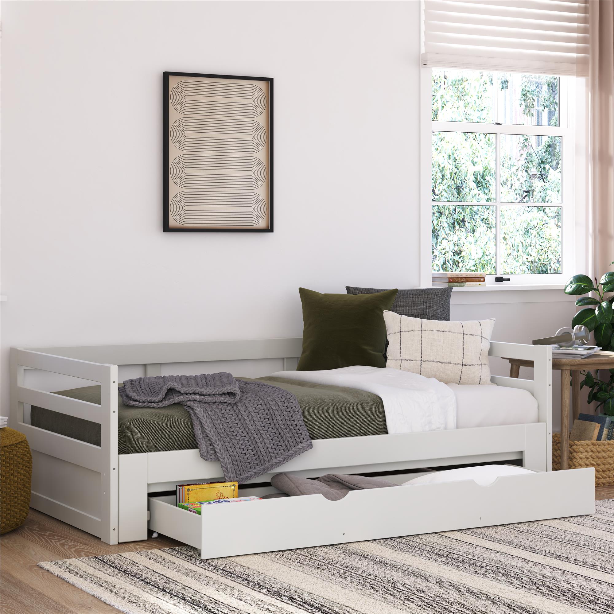 DHP Rhodes Twin to King Wood Daybed with Storage Drawer - White - Twin to King