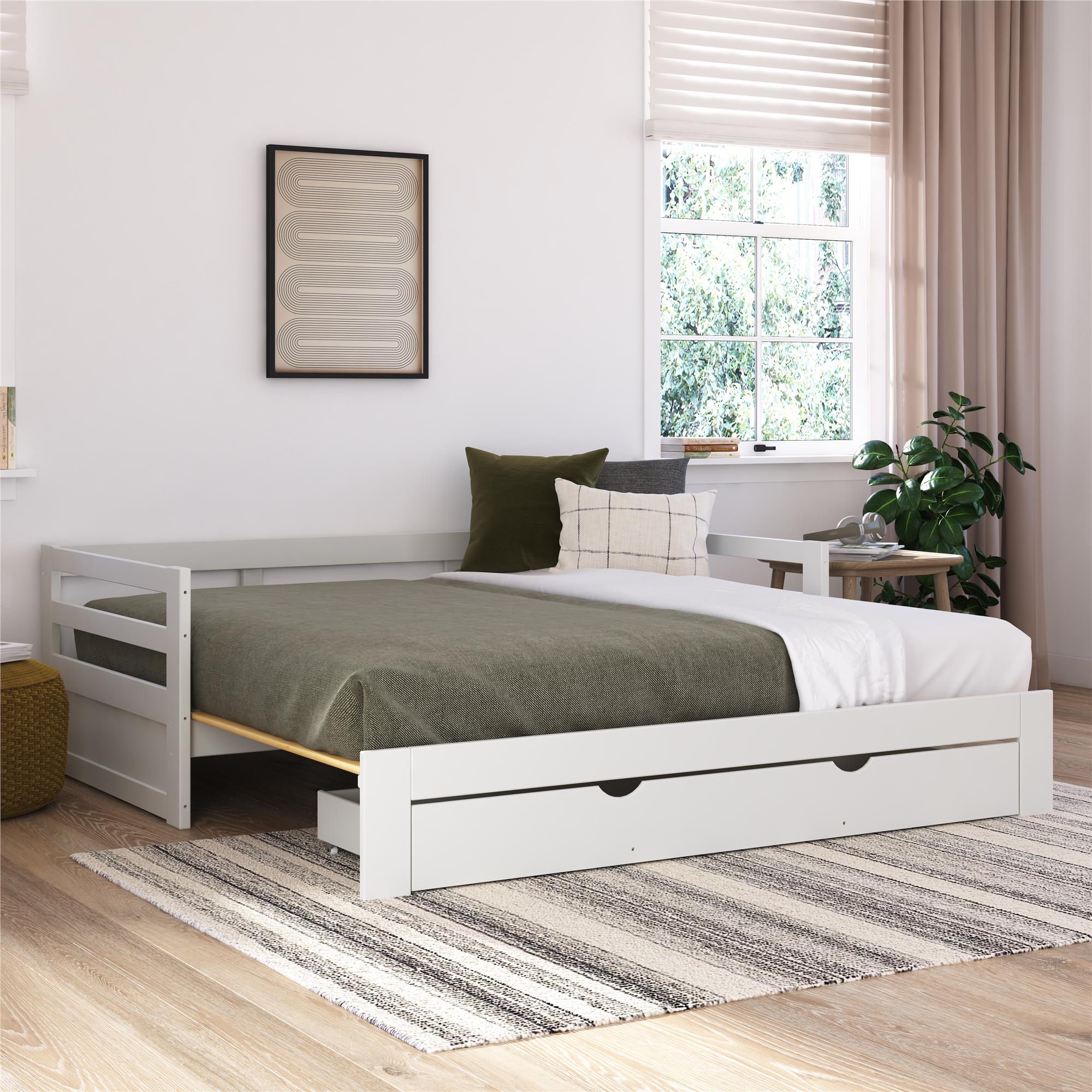 DHP Rhodes Twin to King Wood Daybed with Storage Drawer - White - Twin to King