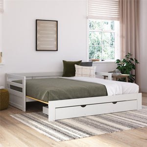 DHP Rhodes Twin to King Wood Daybed with Storage Drawer - White - Twin to King
