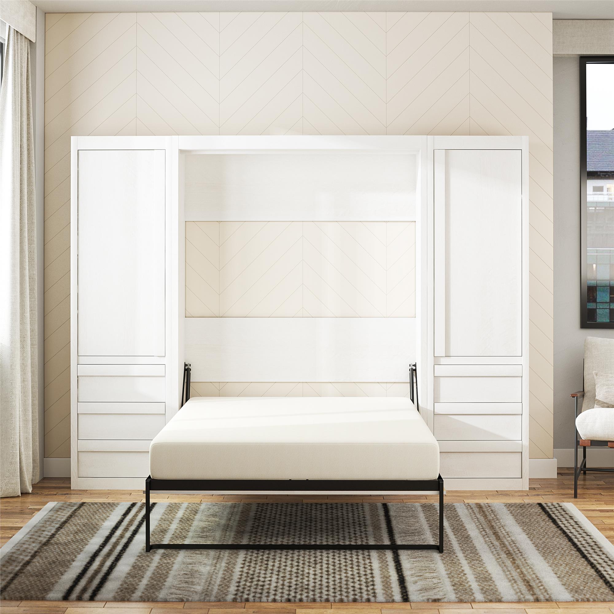 Signature Sleep Paramount Murphy Bed with Armoire Cabinets - Ivory Oak - Full