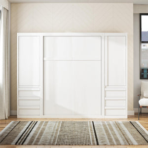 Signature Sleep Paramount Murphy Bed with Armoire Cabinets - Ivory Oak - Full