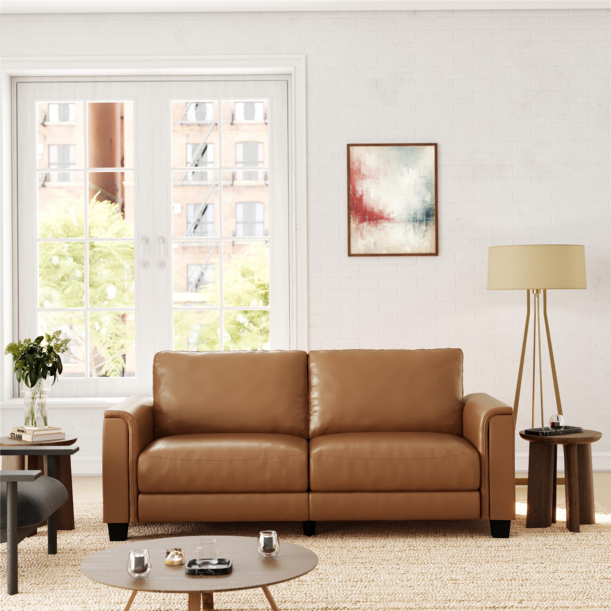 DHP Colton 75.5" Upholstered Sofa - Camel Faux Leather - 3-Seater