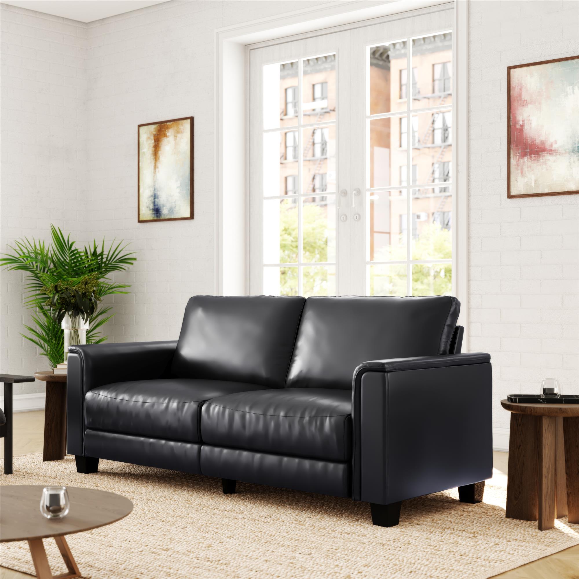DHP Colton 75.5" Upholstered Sofa - Charcoal Faux Leather - 3-Seater