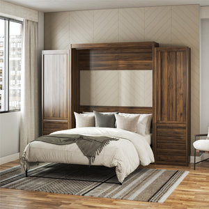 Signature Sleep Paramount Murphy Bed with Armoire Cabinets - Columbia Walnut - Queen