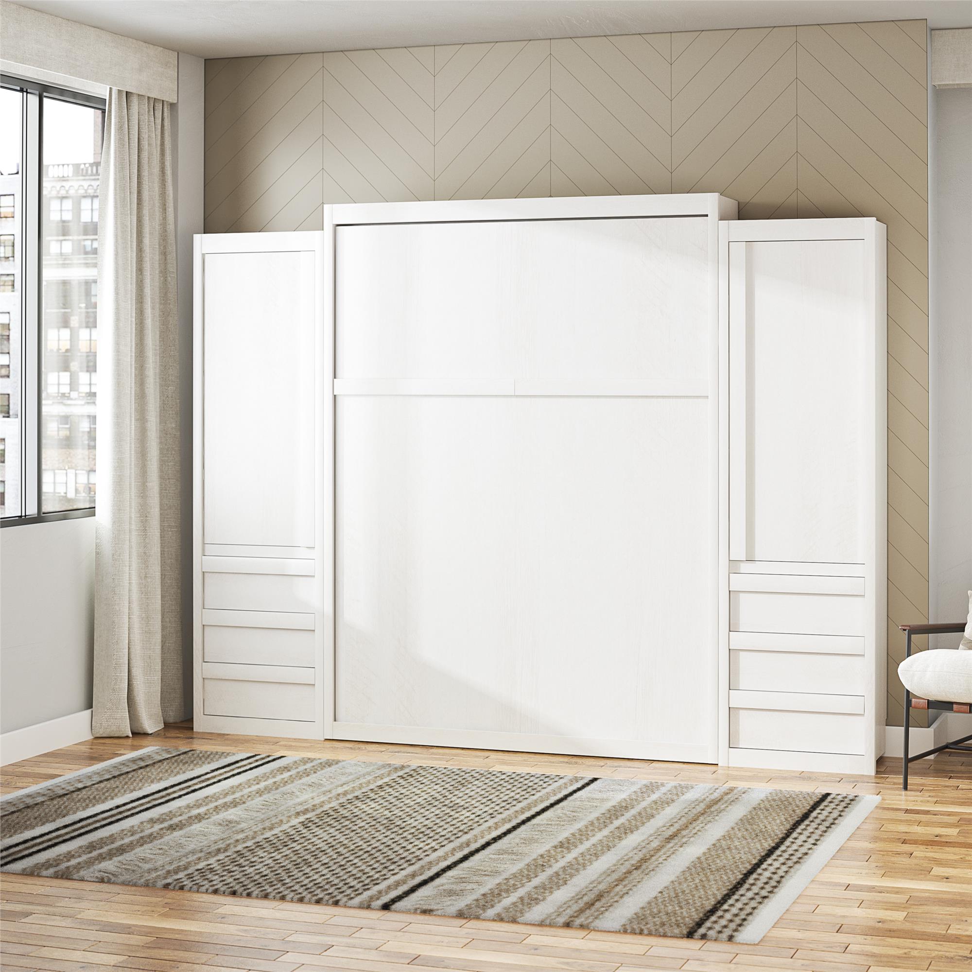 Signature Sleep Paramount Murphy Bed with Armoire Cabinets - Ivory Oak - Queen