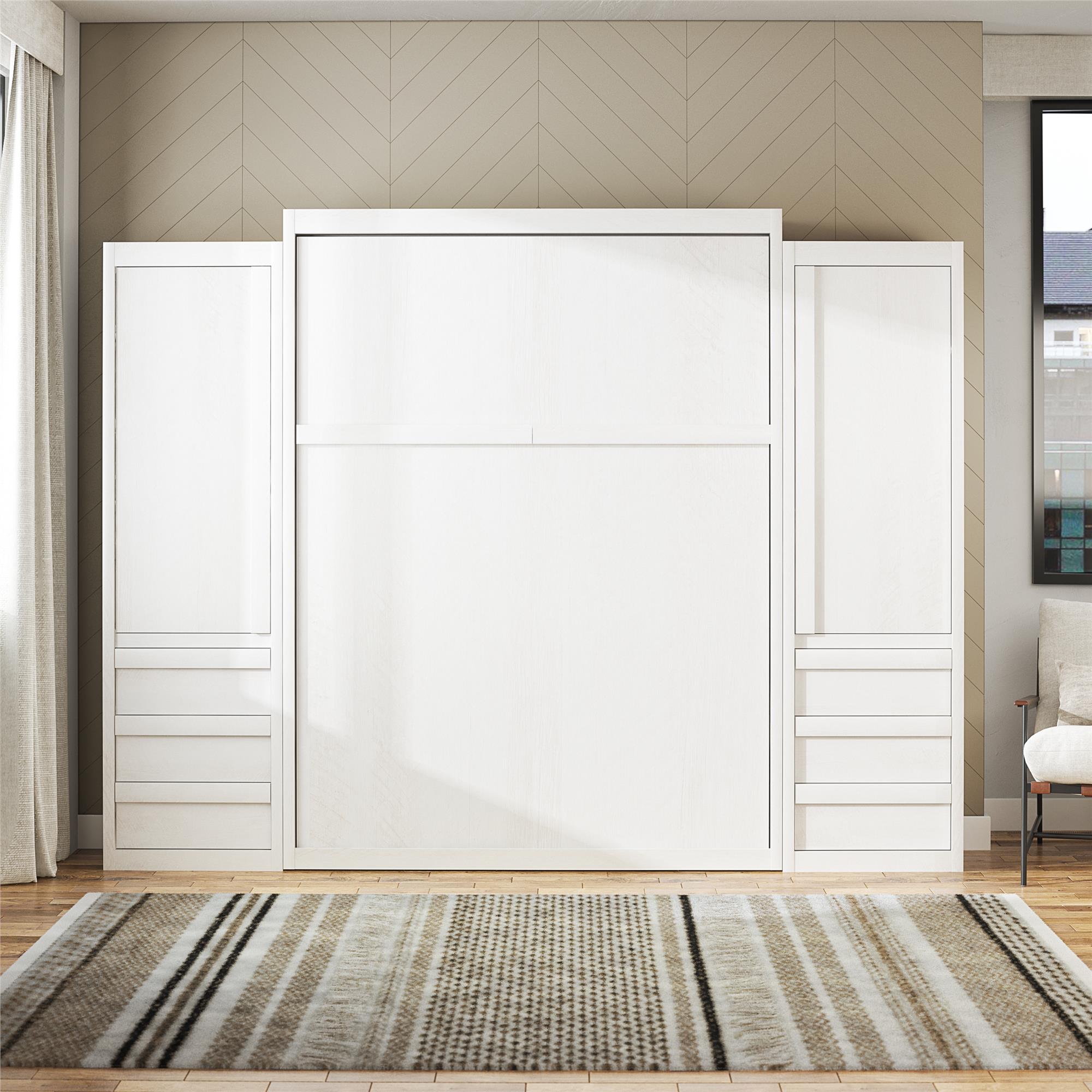 Signature Sleep Paramount Murphy Bed with Armoire Cabinets - Ivory Oak - Queen